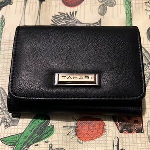 Tahari Black Leather Wallet - new with tag string but tag tore off.